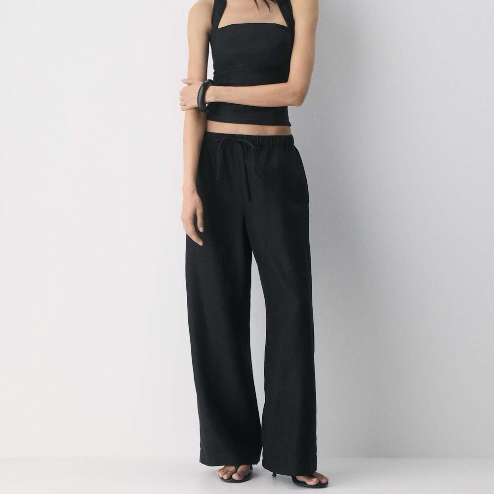 Aritzia Wilfred Lodge Pant CruiseLinen Black Wide Leg Drawstring Pants Small